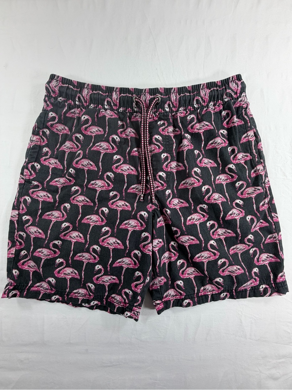 Retrofit Flamingo Print Beach Shorts Men’s Medium Cotton‎ Blend Vacation Shorts